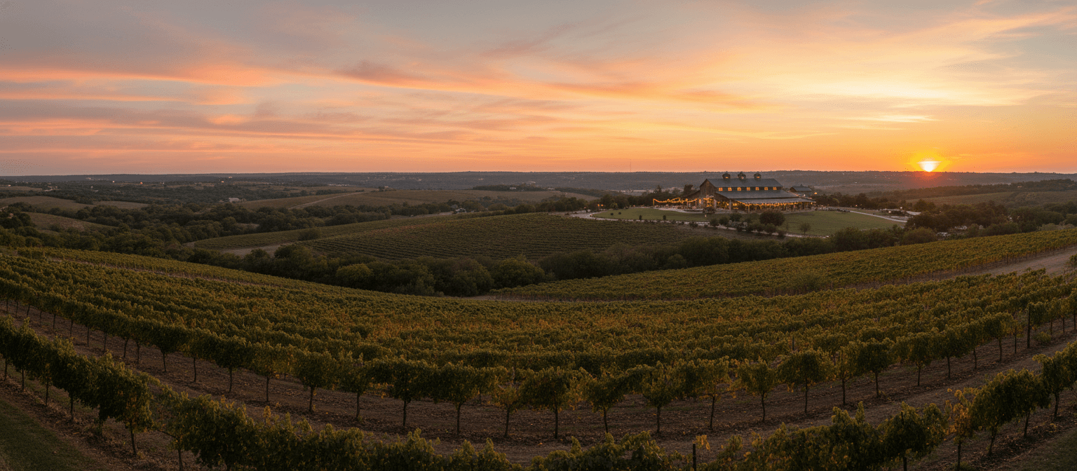 Panoramic view of Texas Hill Country at dusk