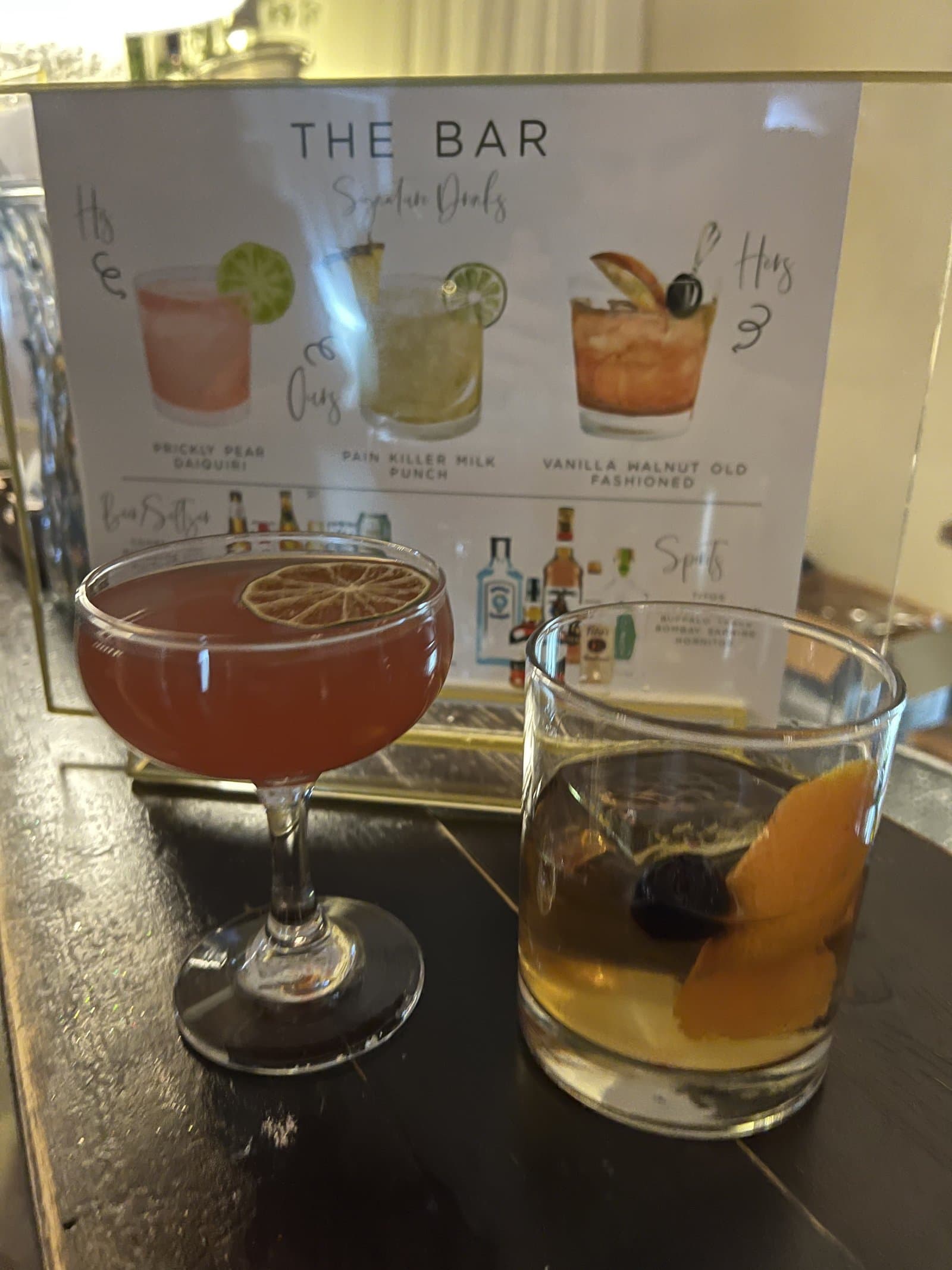 Signature cocktails with custom menu display