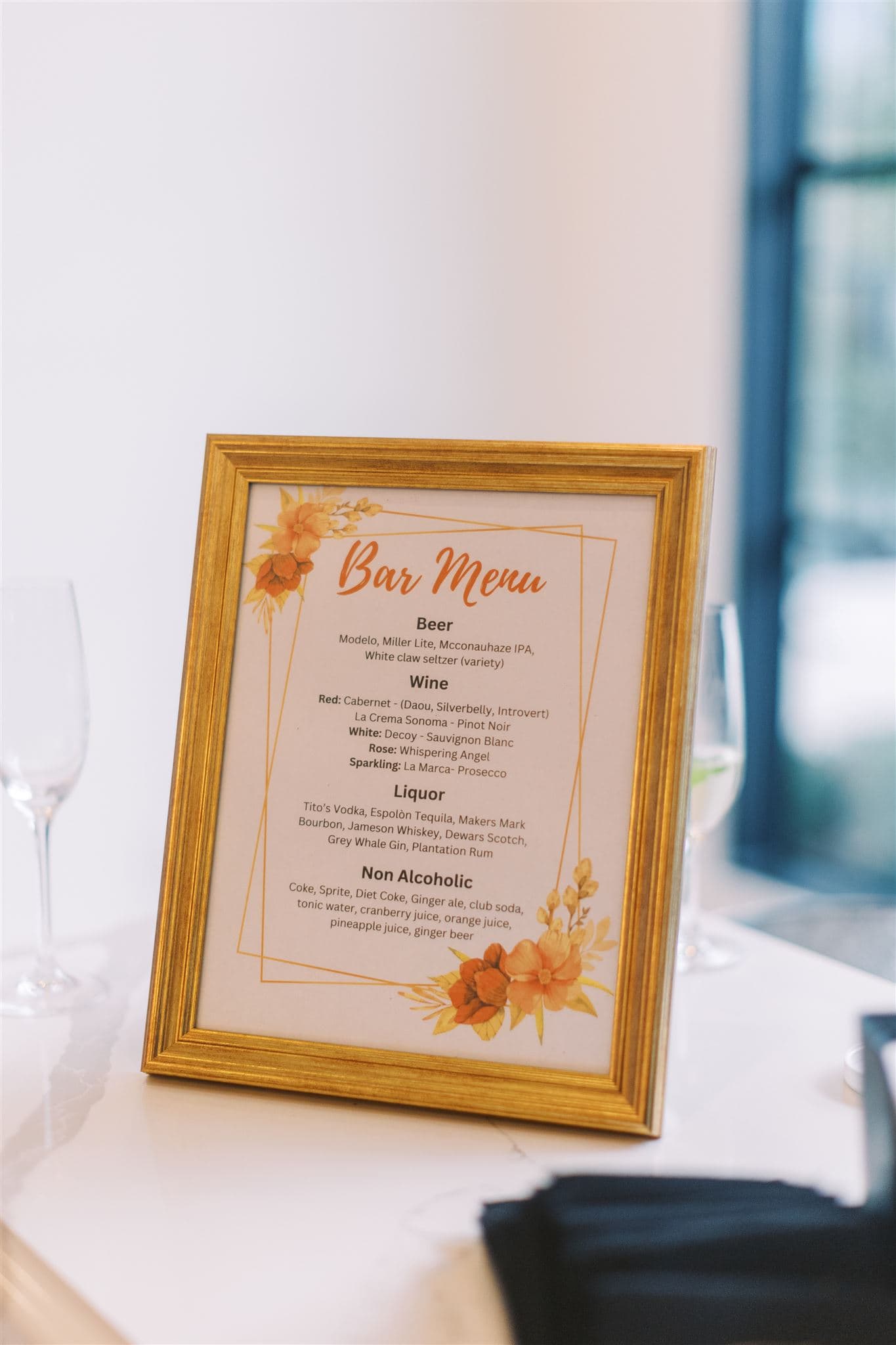 Custom framed bar menu display